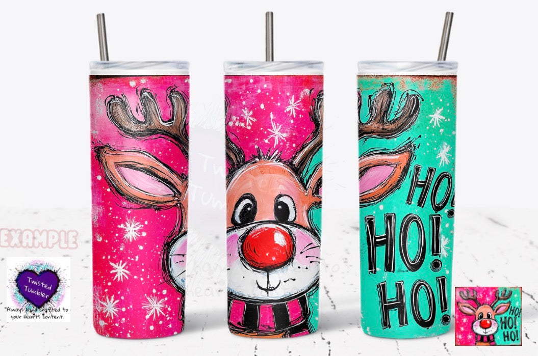 Holiday Tumbler - Ho Ho Ho Reindeer Design