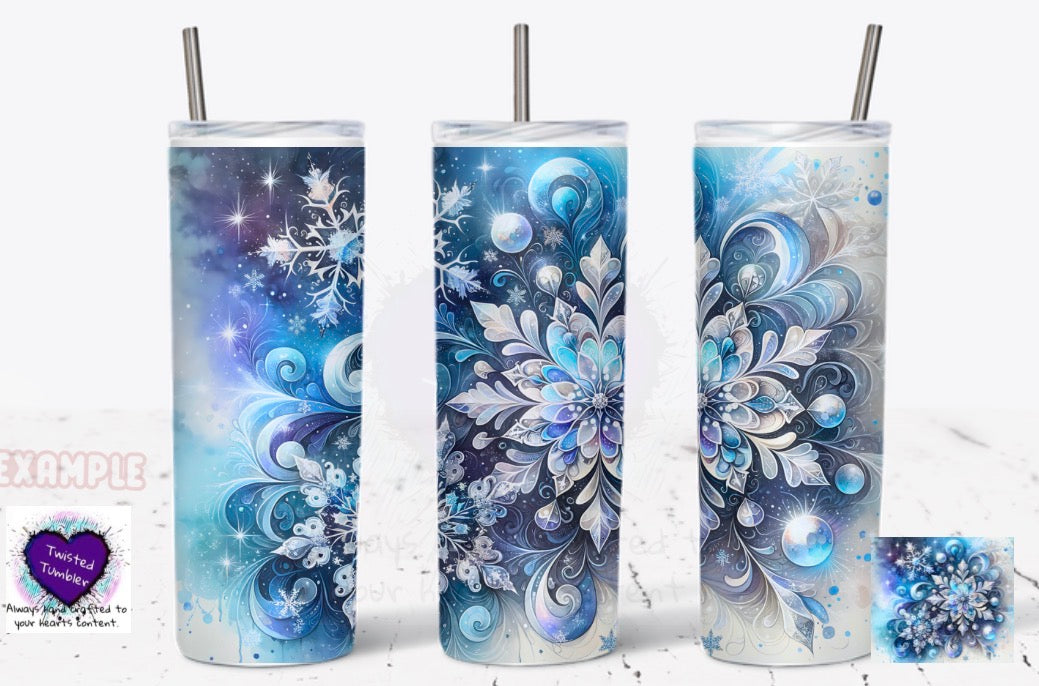 Winter Snowflakes Tumbler - silver, purple, blue Design