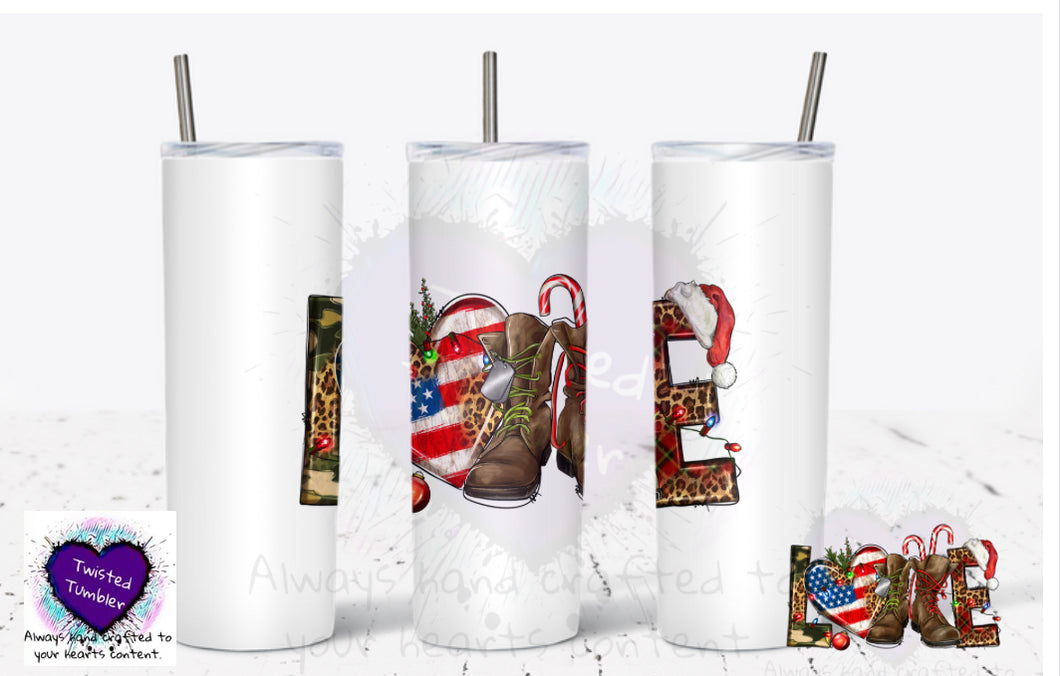 Love Christmas boots military 20oz tumbler