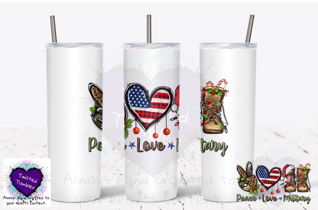 Peace Love Military Christmas 20oz tumbler