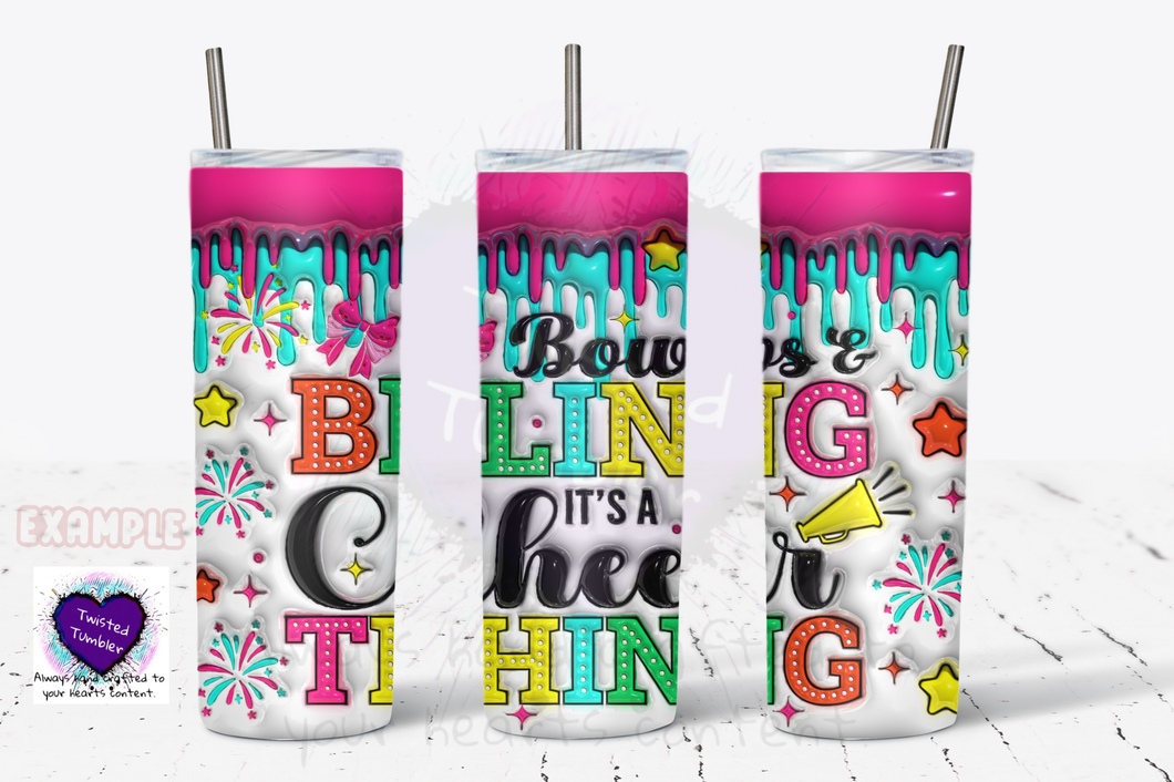 Cheerleader tumbler- bows bling it's a cheer thing ballon/bubble print