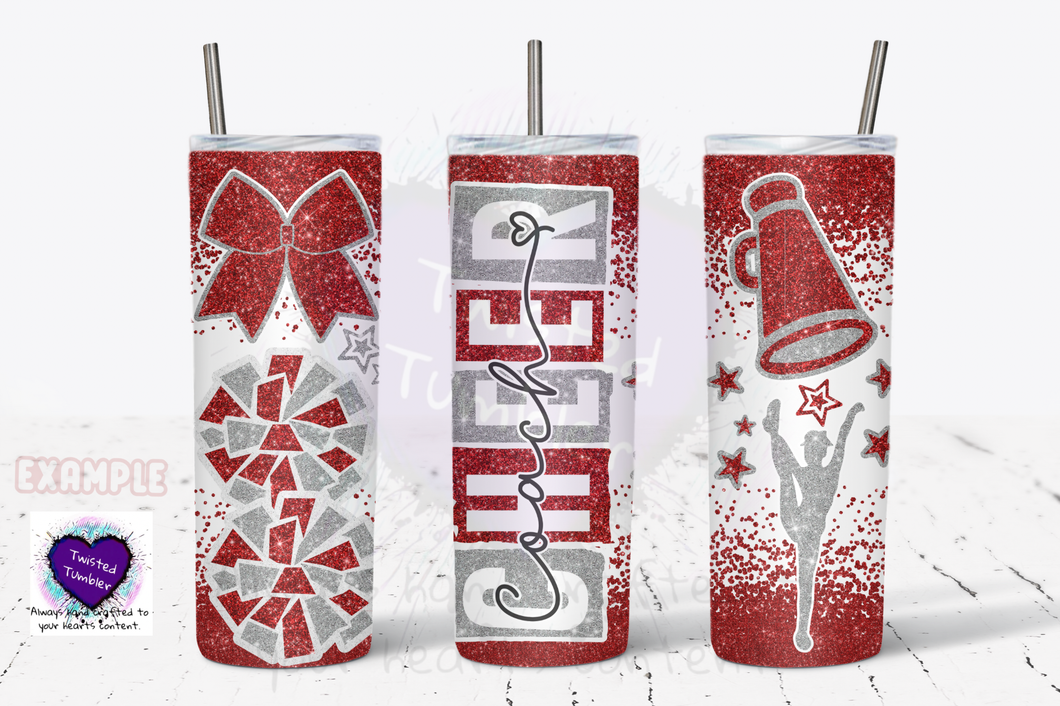 Cheerleader tumbler- cheer bows pompom megaphone 
