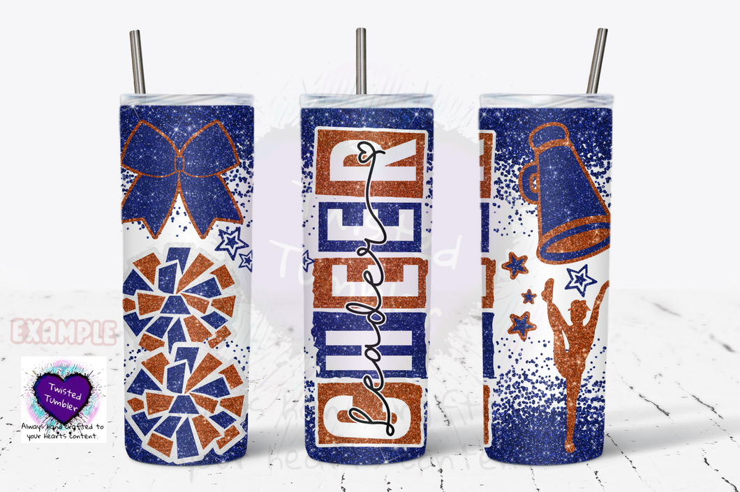 Cheerleader tumbler- cheer bows pompom megaphone 
