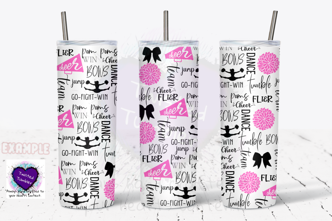 Cheerleader tumbler-cheerleader bows pompom megaphone pink & black