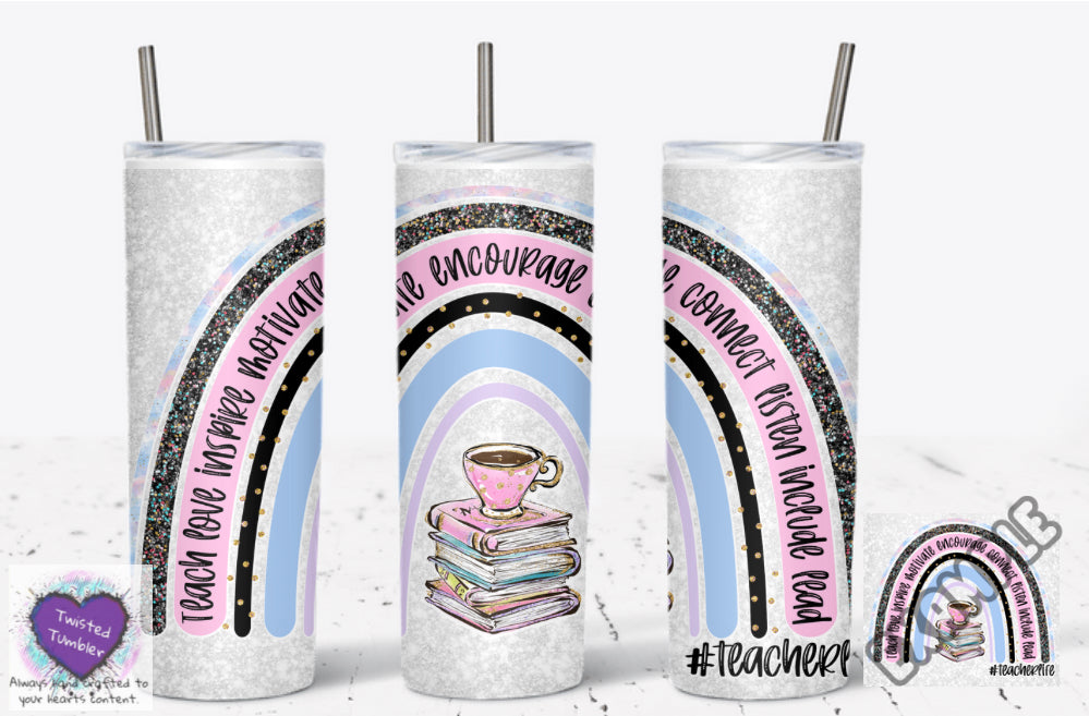 Glitter Rainbow Teacher 20oz double wall tumbler