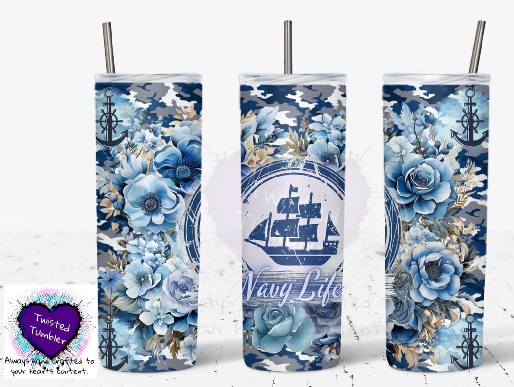 Flowery Anchor Navy Life 20oz tumbler