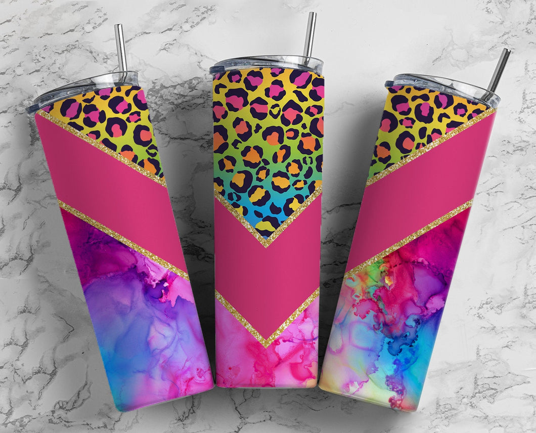 Leopard rainbow 20 oz double walled tumbler