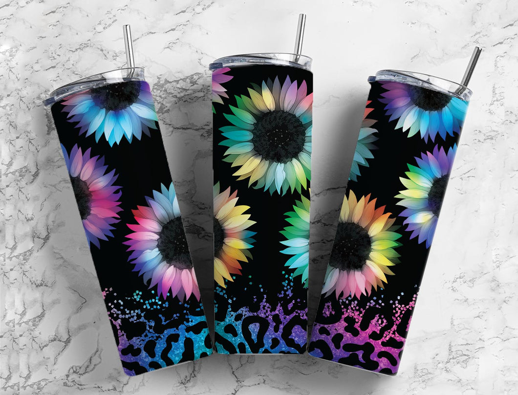 Rainbow sunflower 20 oz double walled tumbler